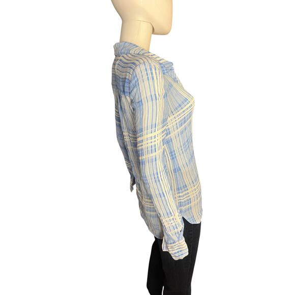 DVF Diane Von Furstenberg Carter Blue White Plaid Button-Down Shirt US 2 - Picture 3 of 6